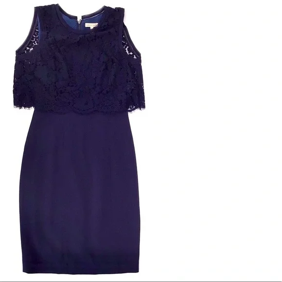 Rebecca Taylor Blue Refined Suiting Dress W/ Lace Size 4